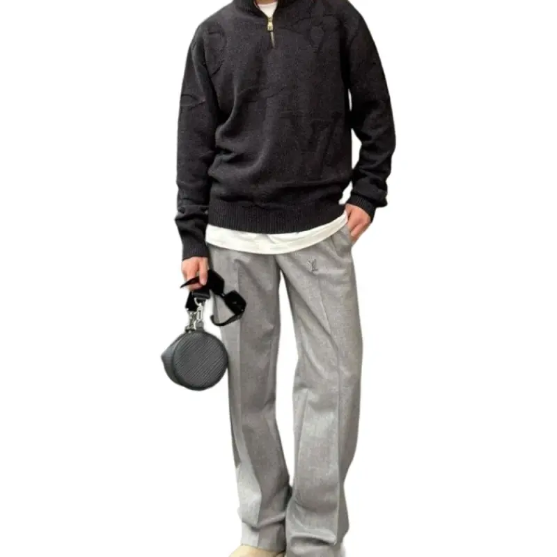 Lv Monogram Jacquard Wool Half Zip Pullover-3