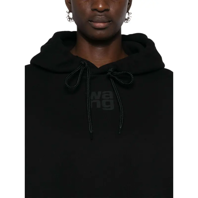 T By Alexander Wang Essential Terry Puff Paint Logo Hoodie Black-4