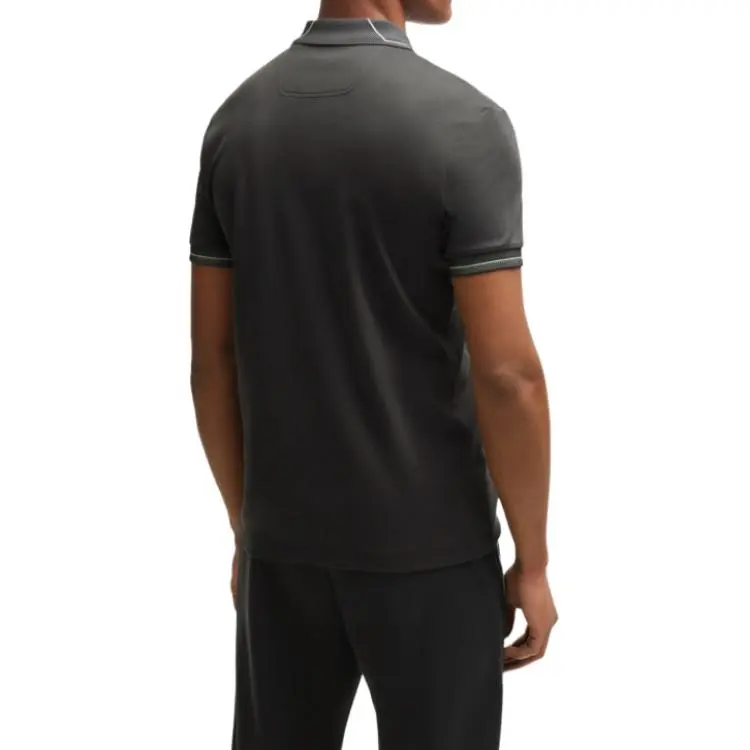 HUGO BOSS Interlock Cotton Slim Fit Polo Shirt With Mesh Logo Polo Shirt Men's Dark Gray-4