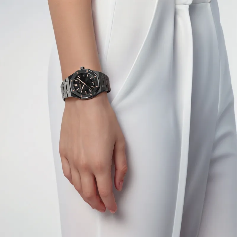 AUDEMARS PIGUET Royal Oak Series Automatic Mechanical Movement Women's Watch Watch 34mm Black Dial Ceramic Watch Case-4