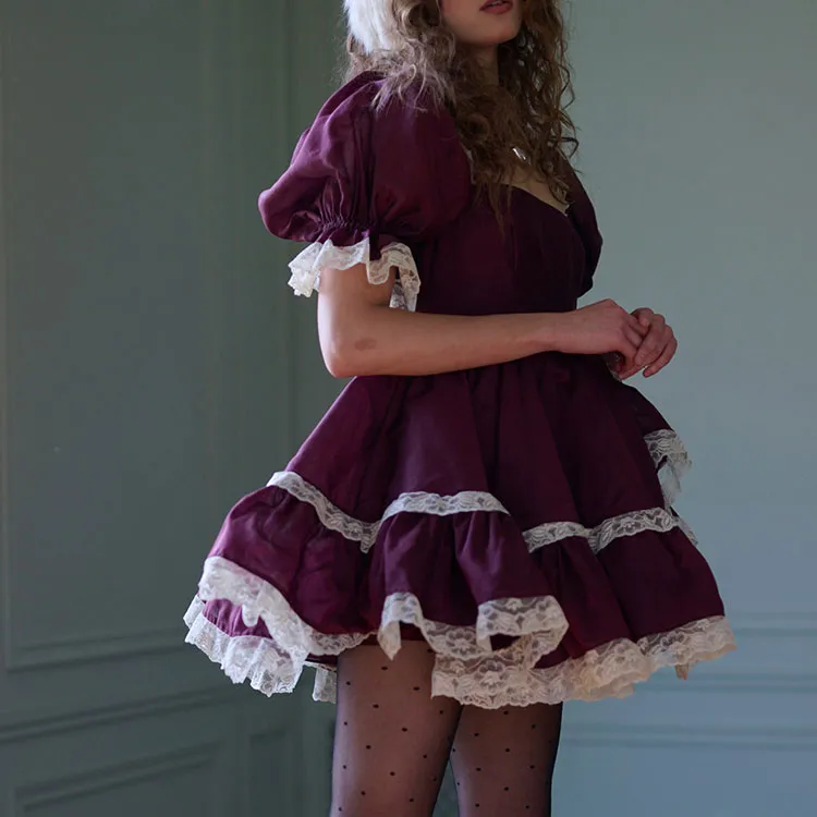 Selkie Short Sleeved Dresses Women's Burgundy-1