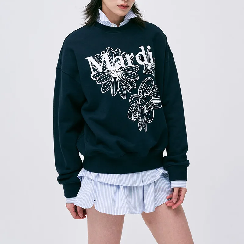 MARDI MERCREDI SS25 SWEATSHIRT TRIPLE FLOWER_NAVY WHITE Sweatshirt Korean Style Women's Marine Blue/White-7