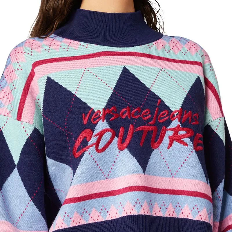 VERSACE Jeans Couture Argyle knit Logo embroidered Jumper-1