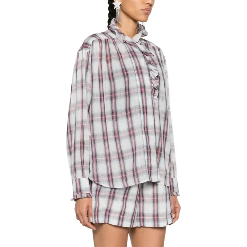 ISABEL MARANT ETOILE Pamias Ruffled Long Sleeved Checked Blouse-2