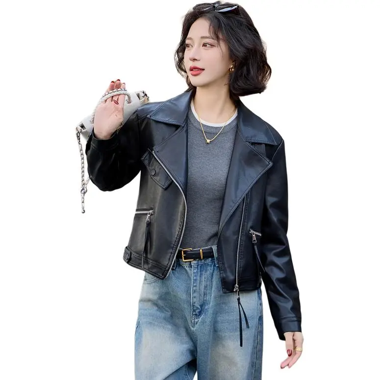 Yi Mengyuan Leather Jacket Women's Black-4