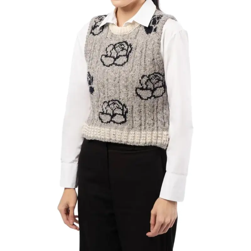 THOM BROWNE Rose Intarsia Cable Knitted Sleeveless Jumper-3