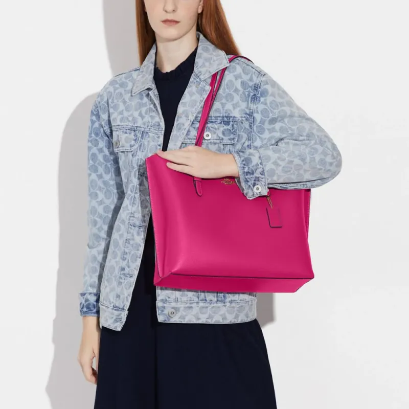 COACH Mollie Double-Sided Leather Tote Bag Shopping Bag Handbag Shoulder Bags Large Size Women's Cherry Red-3