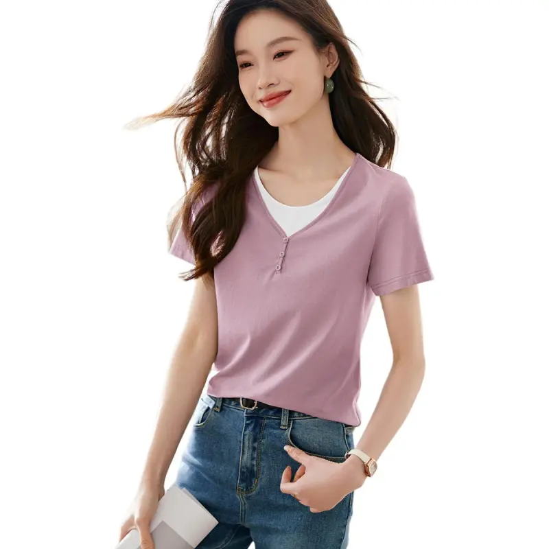 Mo Han Yi Mei Regular T Shirt Women's Pink-3