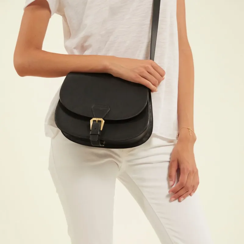 INES DE LA FRESSANGE Cow Leather Messenger Bag, Crossbody Bag, Shoulder Bag Women's Black-4
