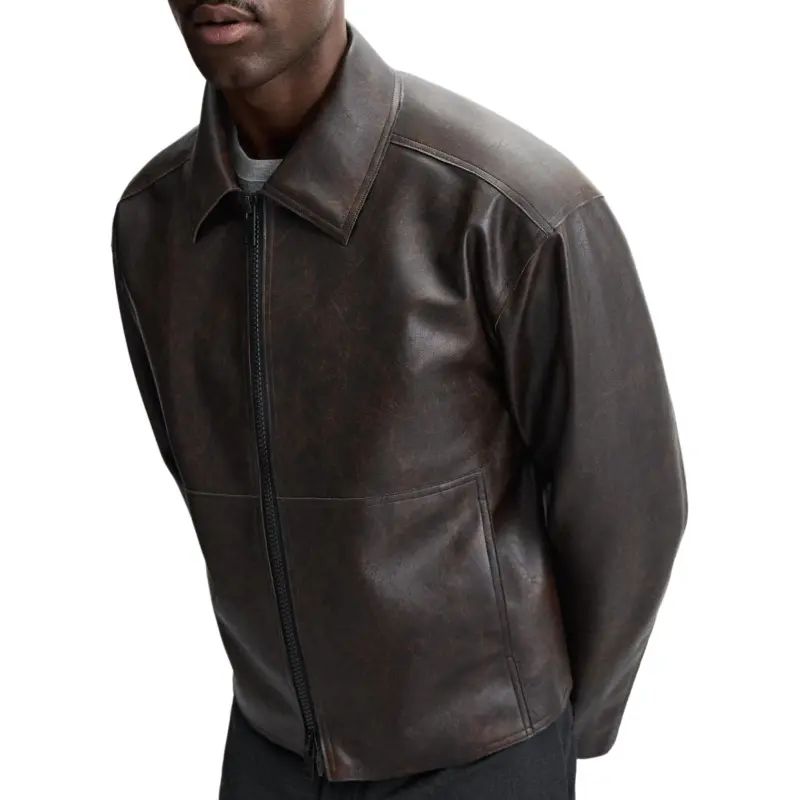 ZARA Leather Jacket Men's Dark Brown-2