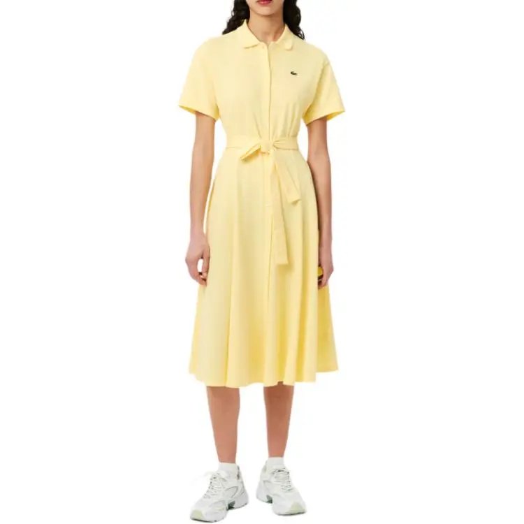 LACOSTE Short Sleeved Dress Women's Yellow-3