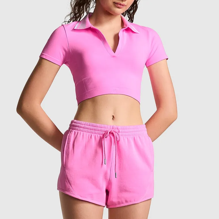 Victoria's Secret PINK IVY FLEECE CURVED HEM SHORTS /LP Casual Shorts Women's Laura Pink-2