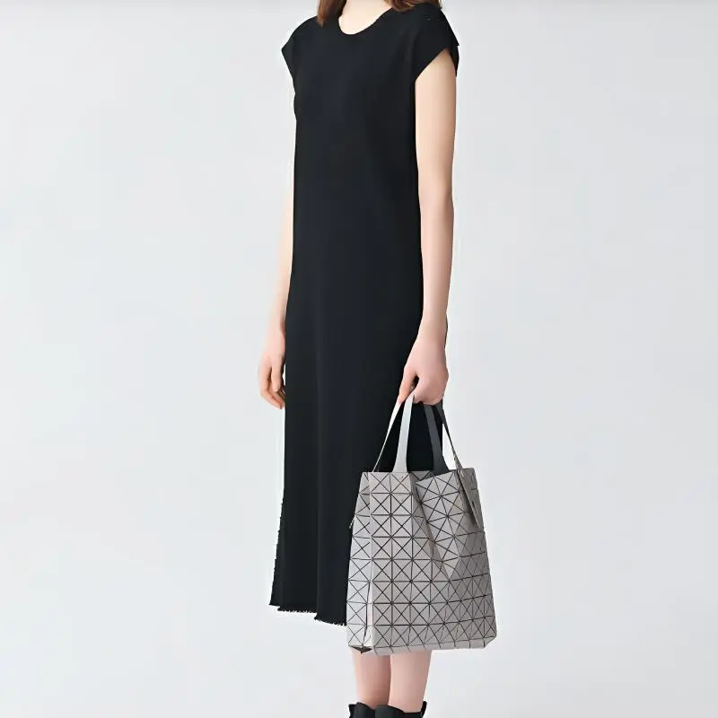 ISSEY MIYAKE Prism Polyester Tote Bag, Shopping Bag, Handbag Women's Gray & Beige-7