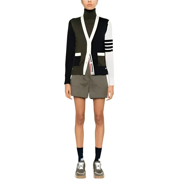 THOM BROWNE Semi sheer Panelled Knitted Cardigan-2