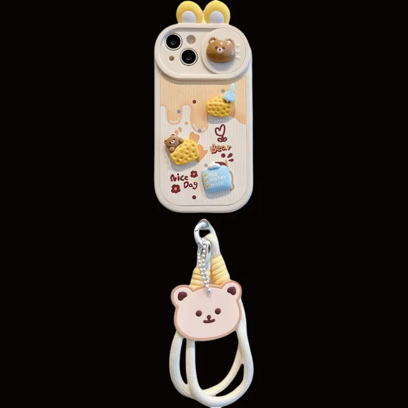 Sopi TPU Material Bear Cheese Pull Rope Phone Cases Compatible With IPhone 16/15 Pro Max/Apple 13/14 Pro Max/12-3