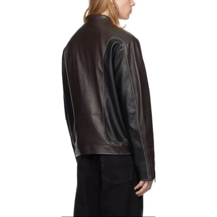 DIESEL Leather Jacket Men's Black Brown-2
