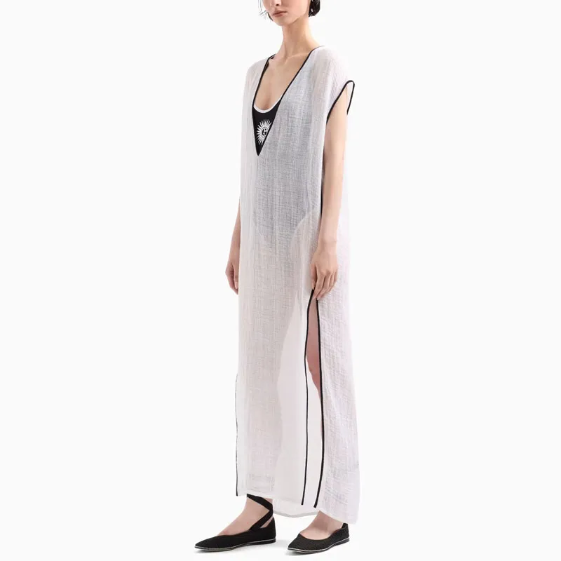 GIORGIO ARMANI Linen blend Mesh Long Dress-3