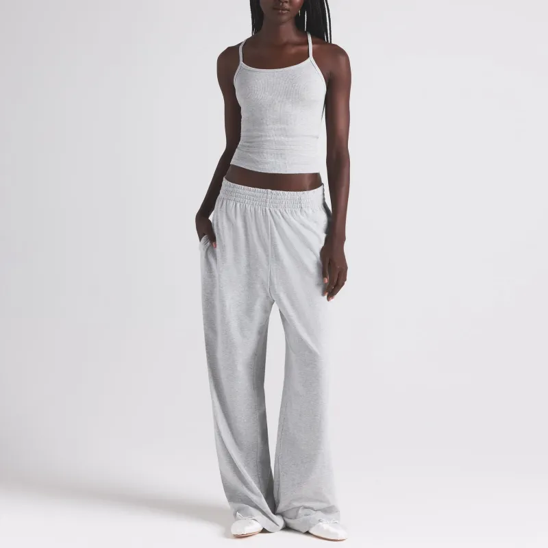 SKIMS SS25 COTTON JERSEY WIDE LEG PANT Casual Pants Women's Light Heather Gray-1