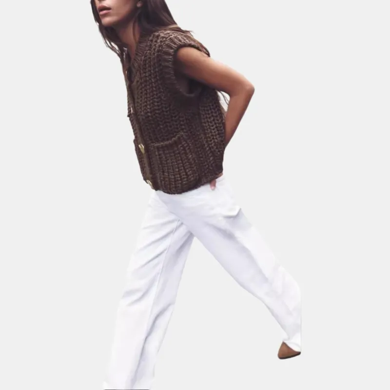 ZARA Vests Women's Brown-3