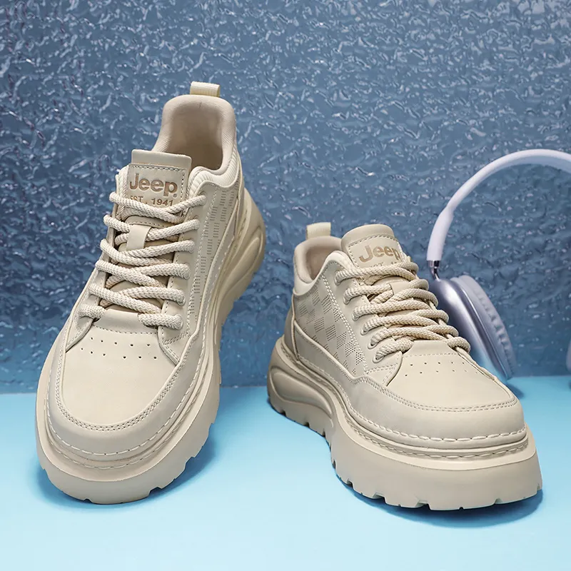 Jeep Mesh Hole Breathable Anti Slip And Wear Resistant Height Increasing Low Top Casual Shoes Men's Sand-10