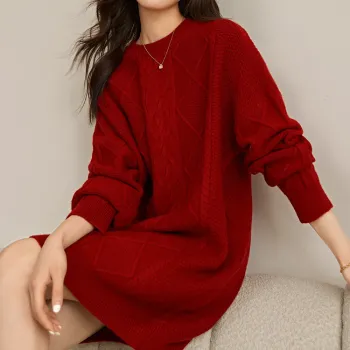 Mo Han Yi Mei Long-Sleeved Dresses Women's Burgundy