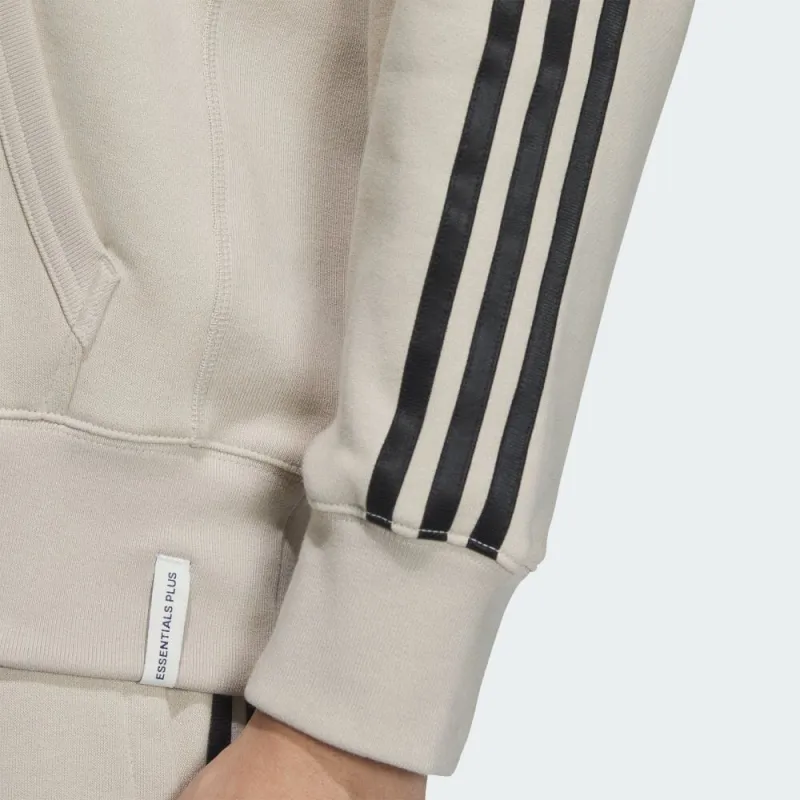 Adidas Clothing Loose Fit Three Stripes French Terry Pullover Parka Sweatshirt Men's Beige-4