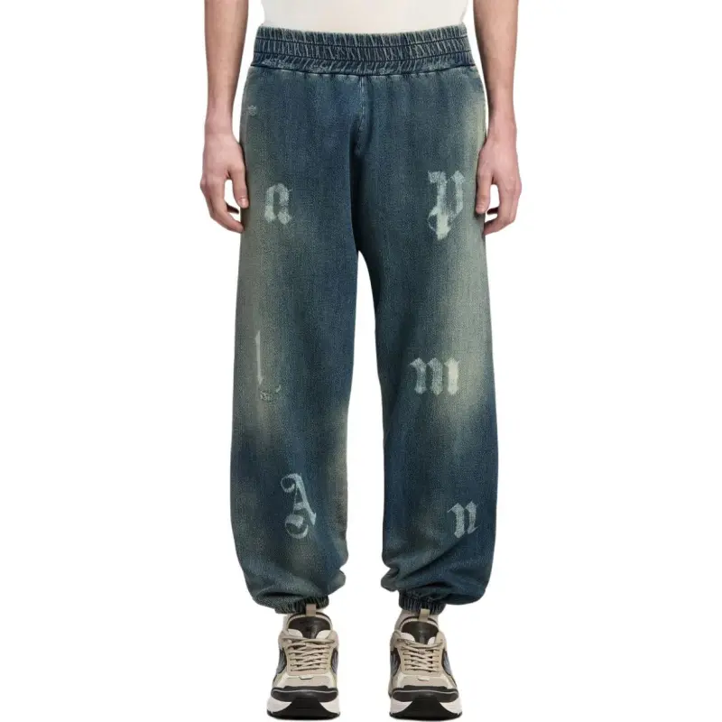 PALM ANGELS Letter Printed Elastic Waistband Jeans-2