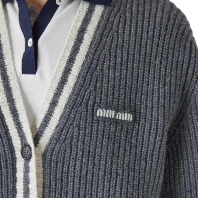 MIU MIU Silk Cashmere Cardigan Slate Grey-4