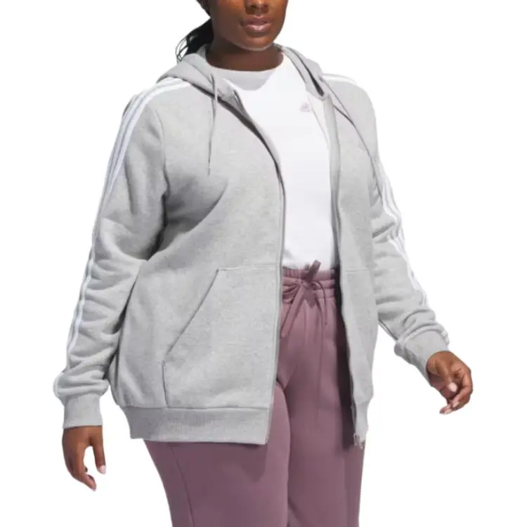 Adidas Free Shipping With AdiClub Essentials 3 Stripes Full Zip Fleece Hoodie Plus Size-2
