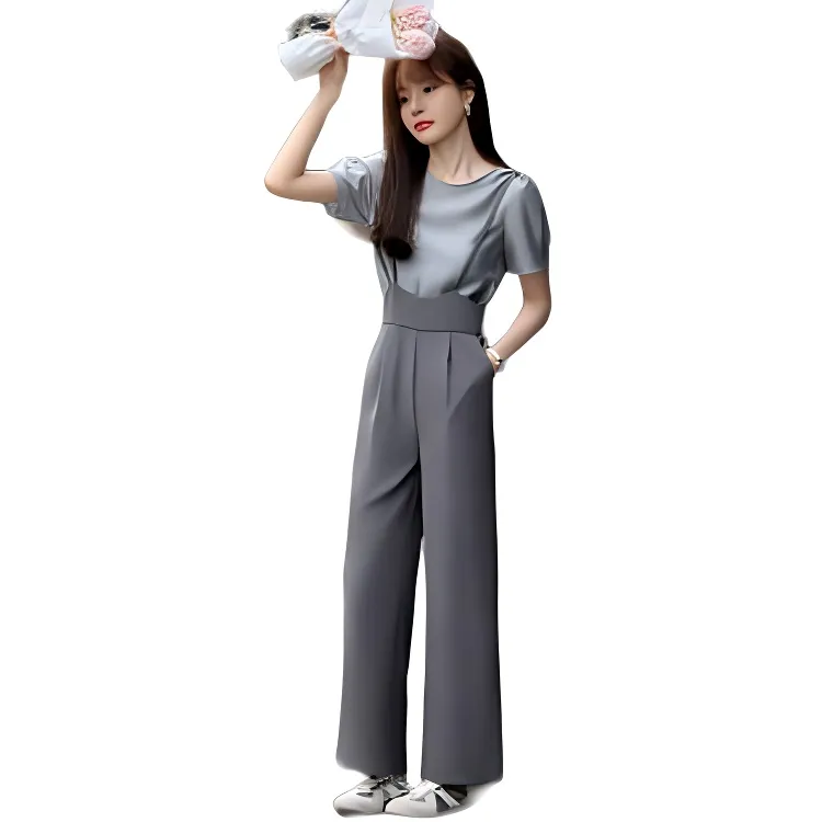 Mo Han Yi Mei Casual Suit Women's 2 Piece Set Medium Gray+Light Gray-1