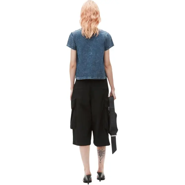 T By Alexander Wang Essential Jsy Shrunk Puff Logo & Bound Neck Tee Acid Black Ice-3