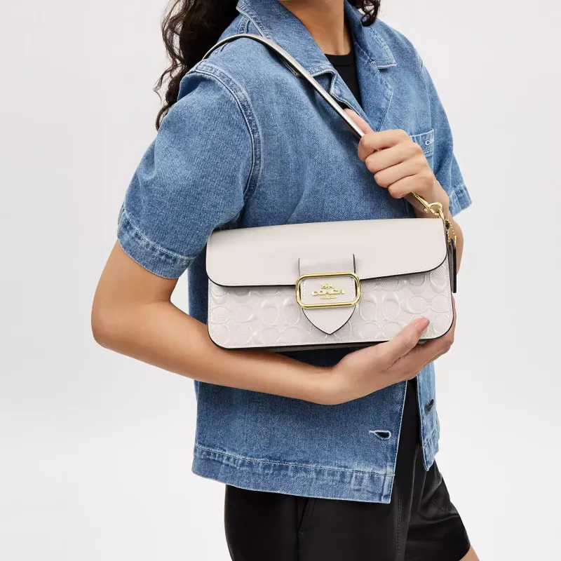 COACH Morgan Patent Leather Portable Crossbody Bag Shoulder Bag Large Size Women's Chalk White & Gold-4