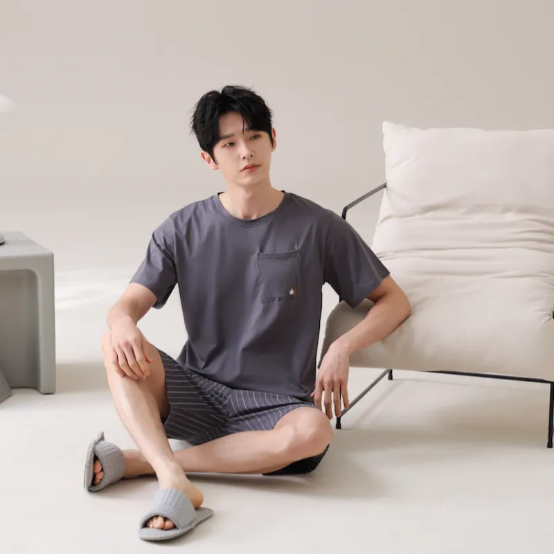 HUADAOJI Pajama Set Men's Dark Gray-2