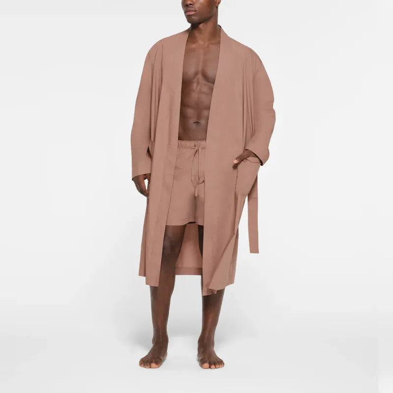 SKIMS COTTON POPLIN SLEEP MENS ROBE Pajama Robe Men's UMBER/Brown-4