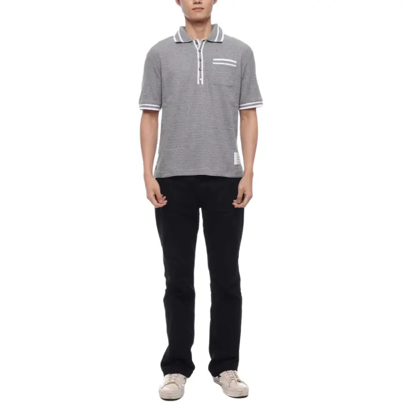 THOM BROWNE Pointelle Stripe Detailed Polo Shirt-4