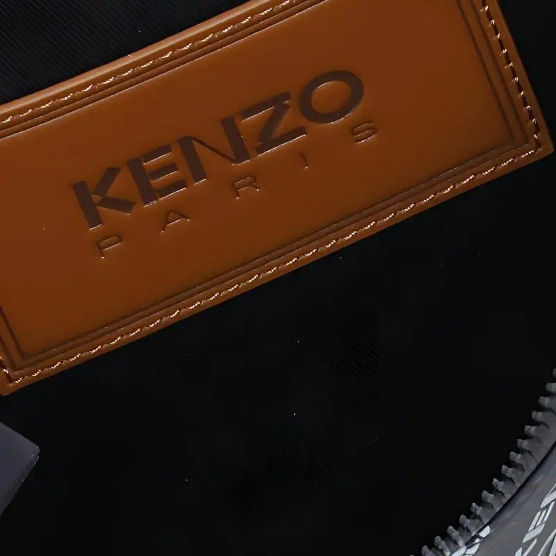KENZO Monogram Leather Patch Clutch Large Size Women's Black-4