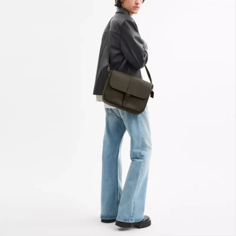 COACH WARNER Cow Leather Messenger Bag, Shoulder Bag Tubas Men's Olive Green-3