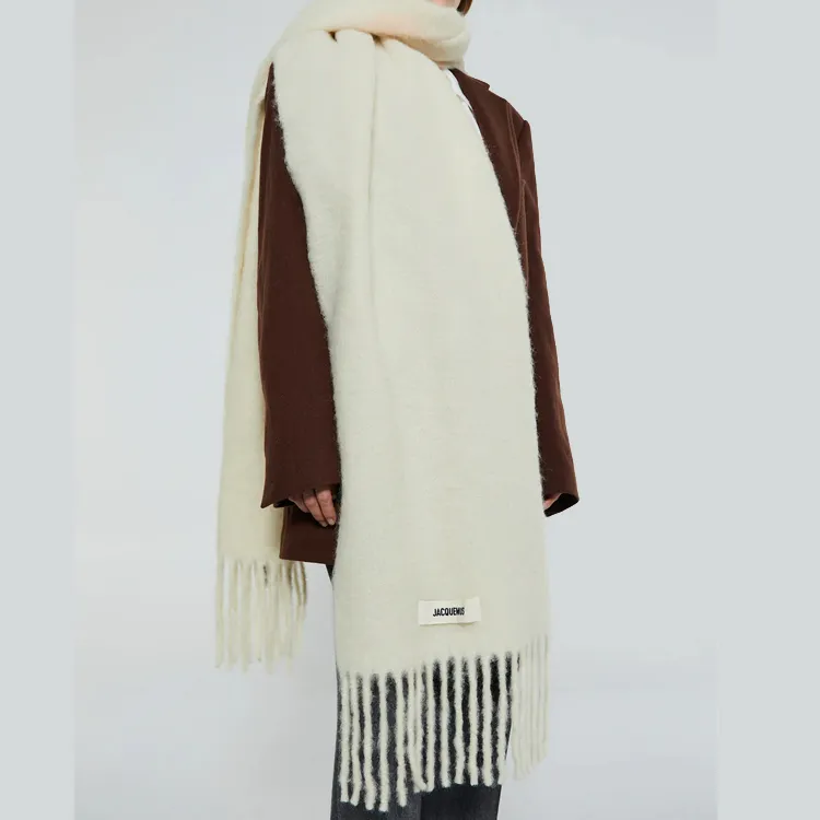 Jacquemus Wool Knit Scarves Unisex Gray White-1