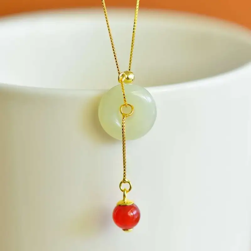 JUNWEN Hetian Jade Necklaces Pale Greenish White Jade Unisex-5