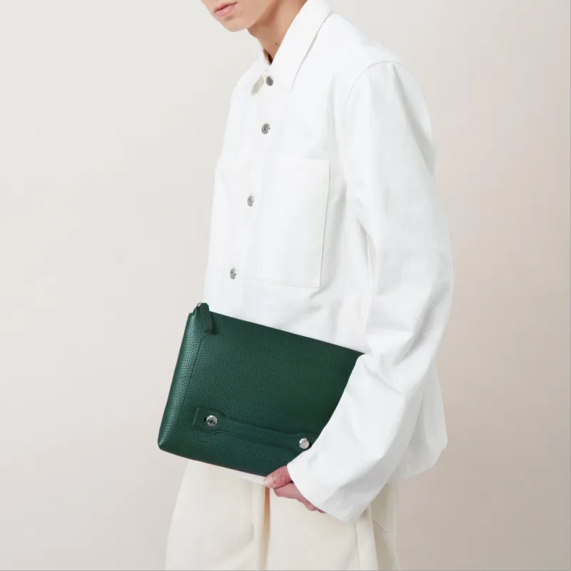 Mulberry Grain Cow Leather IPad Case Clutch Men's Mulberry Green-3
