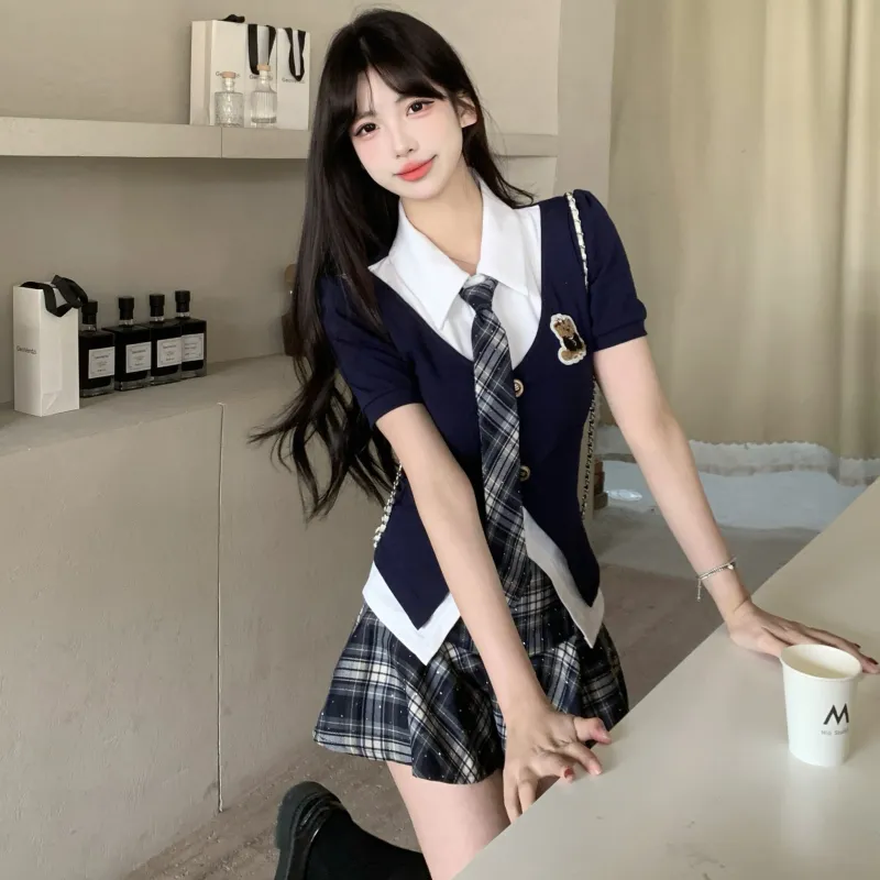 GULIANFEI Skirt Set Women's Navy Blue-2