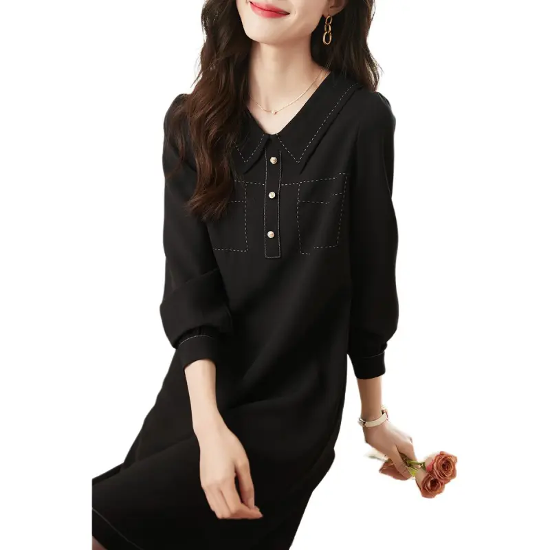 Mo Han Yi Mei Long Sleeved Dresses Women's Black-2