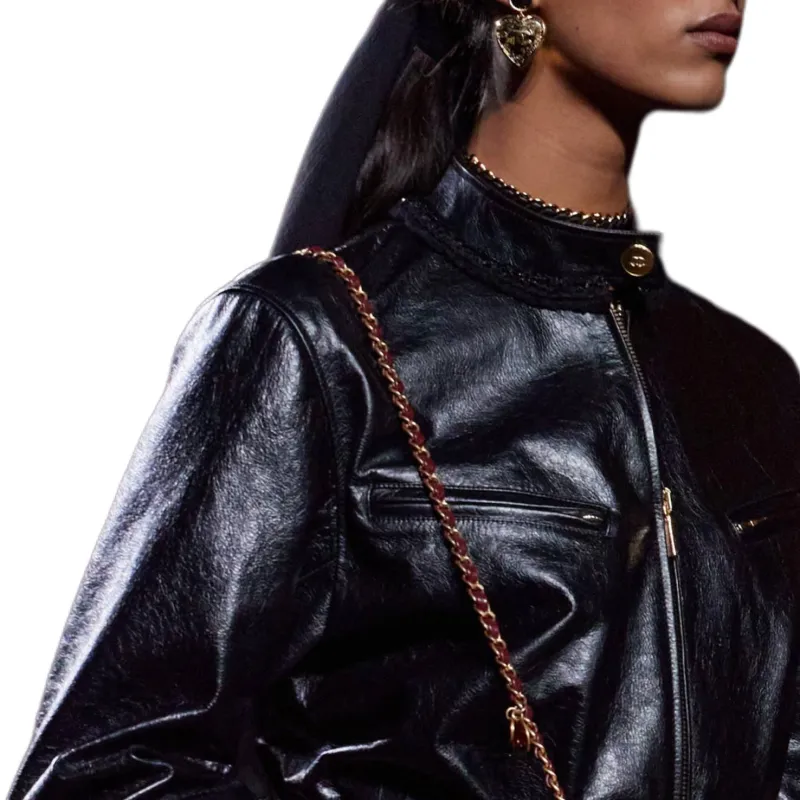 CHANEL Leather Jacket Women's Black-3