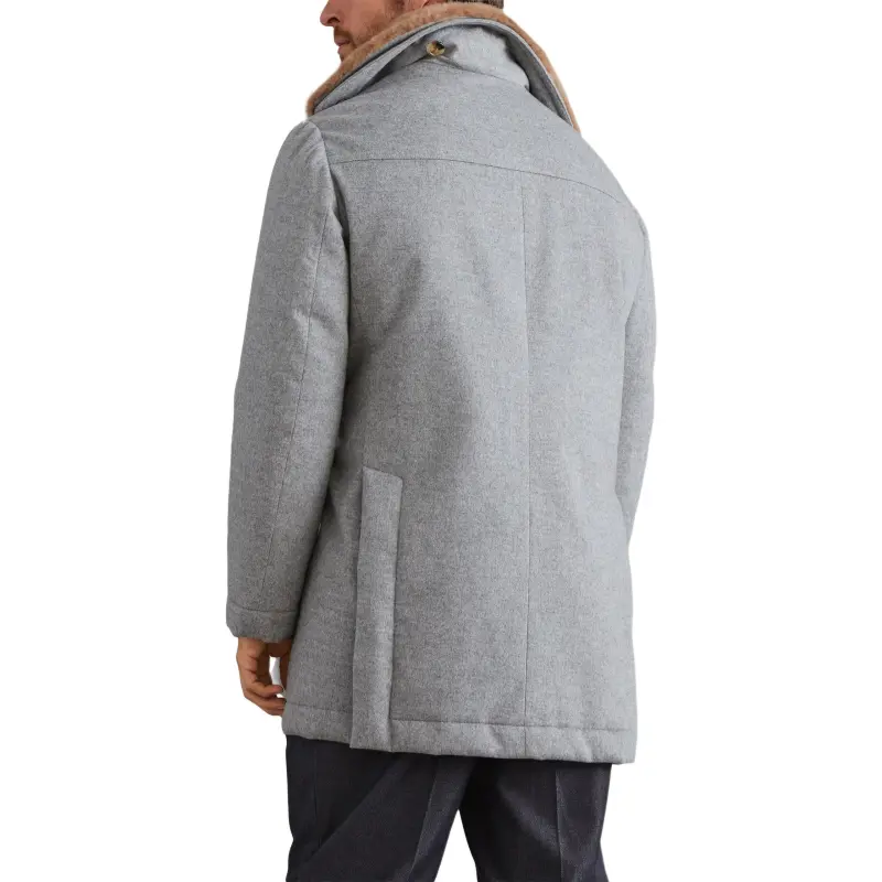 Brunello Cucinelli Shearling Collar Single Breasted Coat-2