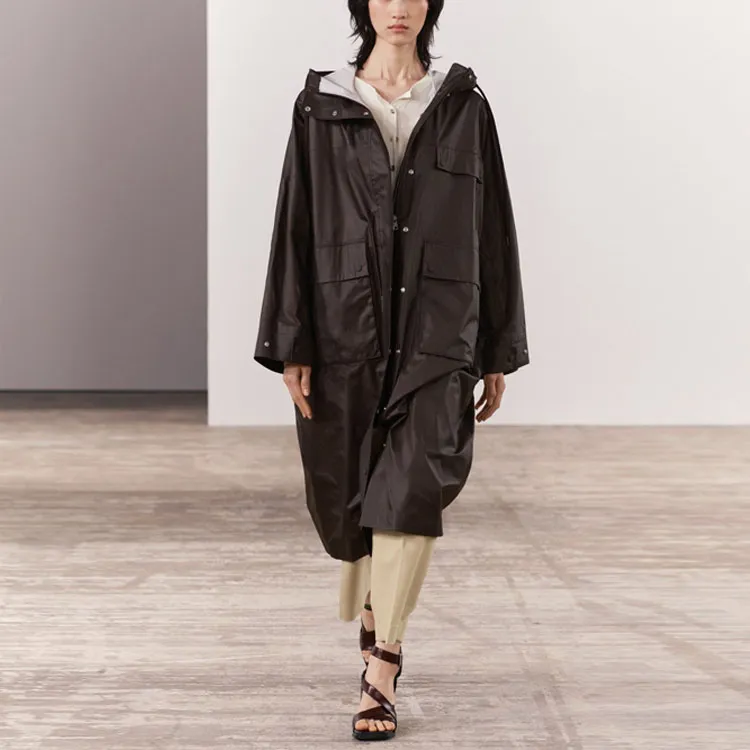 ZARA Trench Coat Women's Burgundy Red-3