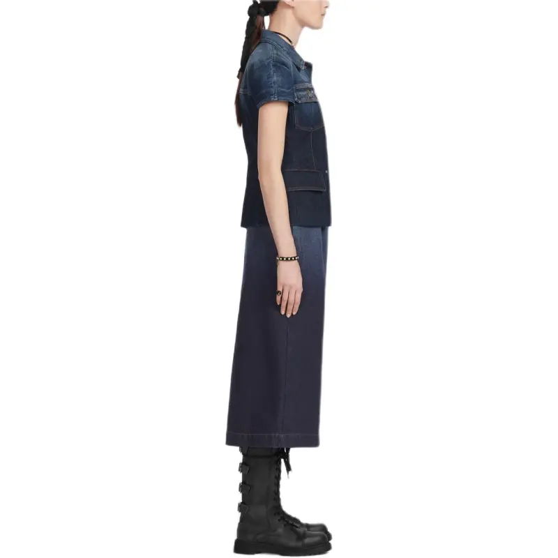 DIOR Denim Long Skirts Women's Blue-4
