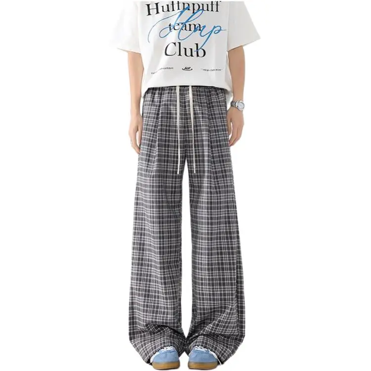 BEAR UNION Casual Pants Unisex Black White Plaid-12