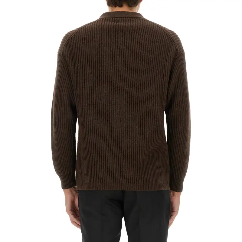 EMPORIO ARMANI Fisherman's Knit Long Sleeved Polo Shirt-1
