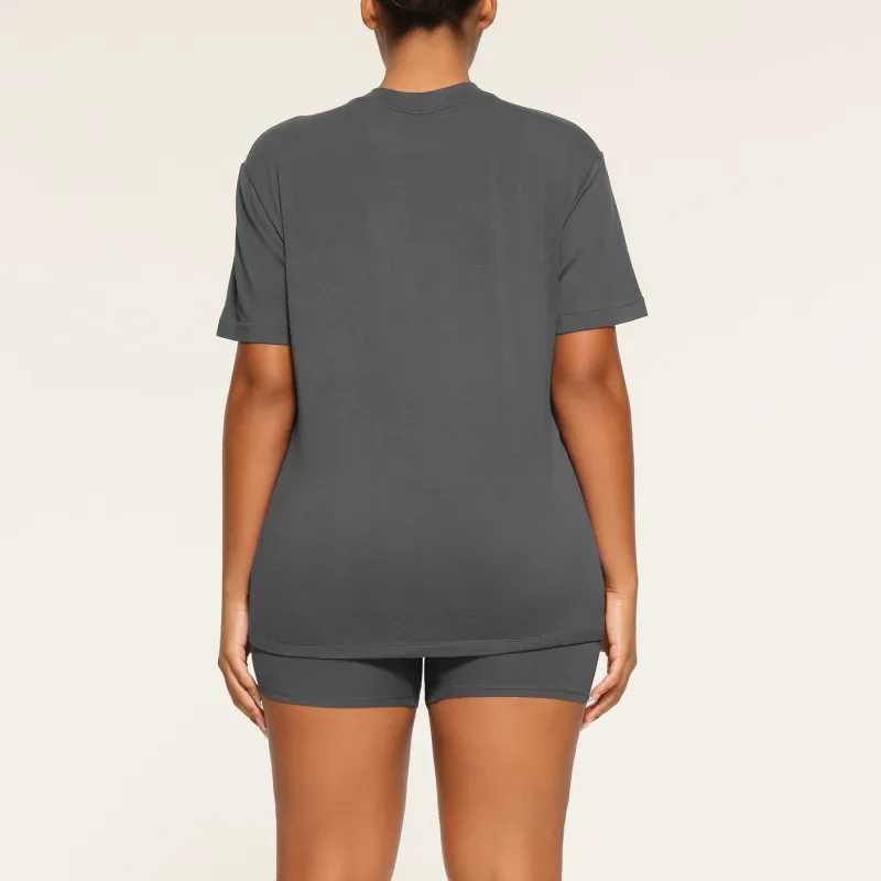 SKIMS Drop Shoulder Sleeve T-Shirt Women's ASH/Gray Black-2