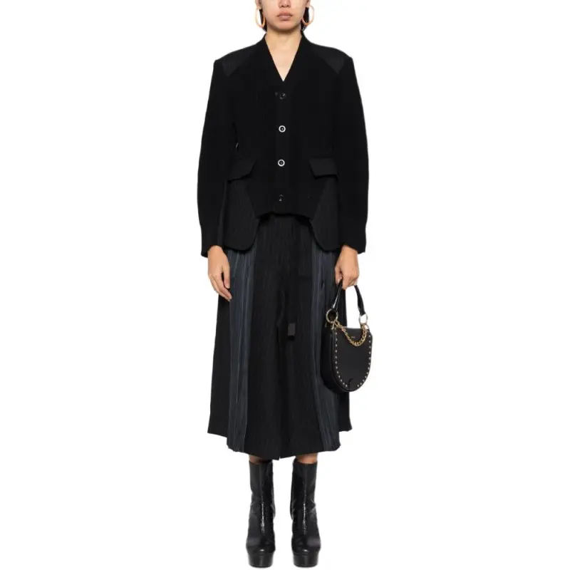 Sacai Chalk Stripe X Knit Cardigan 'Black'-2